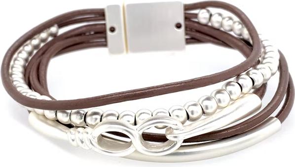Signé Signè Armband Leder mit Magnetverschluss & Elemente versilbert rhodiniert No.12 (Metall, Messing, Bleifrei, Cadmiumfrei, Nickelfrei)