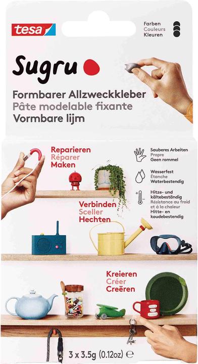 Produktbild Sugru by tesa Sugru 3x Formbarer Allzweckkleber, vielseitige Klebeknete zum Dekorieren, Kleben & Reparieren (10.50 g)