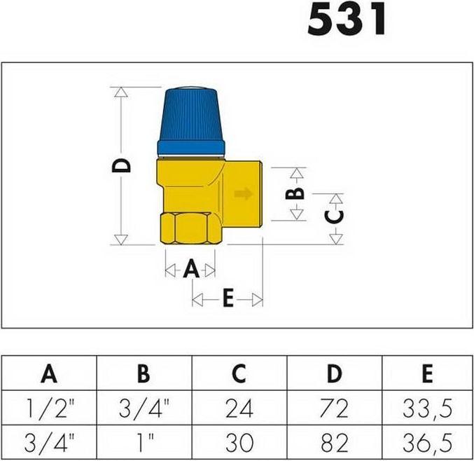 Actual product image Caleffi Diaphragm safety valve 1/2inch, 6 bar