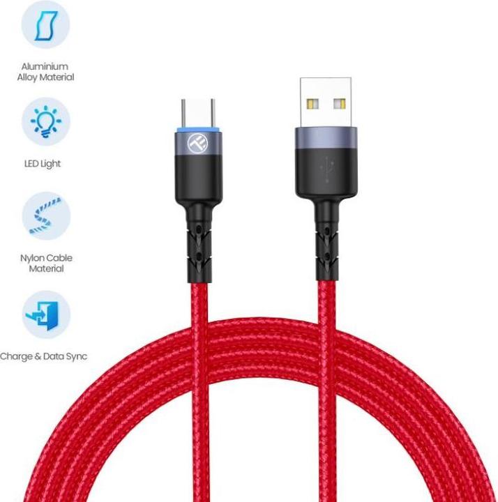 Actual product image Tellur Data cable USB to Type-C with LED Light, 3A, 1.2m red (1.20 m, USB 3.2 Gen 1)