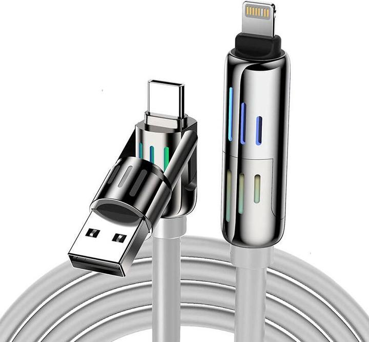 Produktbild BlitzWolf Kabel 4w1 USB-C/USB-A do USB-C/Lightning BW-HDC6 1.2m 240W RGB (szary) (1.20 m, USB 4.0)