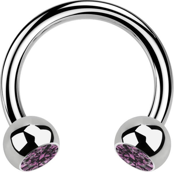 Actual product image Star Piercing Micro Circular Barbell silver with two light violet crystal balls (without brass, Titanium G23)