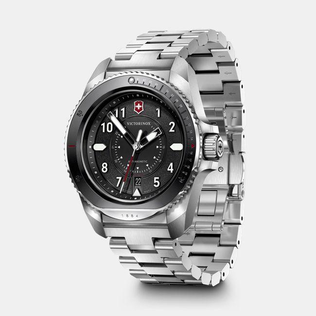 Produktbild Victorinox Journey 1884, Taucheruhr, Herrenuhr, 43 cm, Ziffernblatt schwarz, Edelstahl Armband silber (Taucheruhr, 43 mm)
