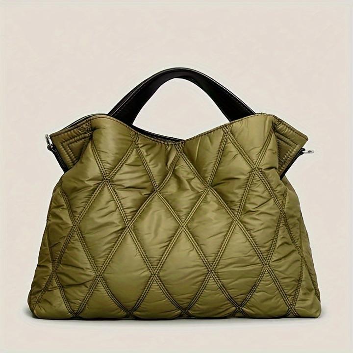 Only-Bags.Store Trendy Puffer gesteppte Tote Bag, Rhombus Nylon Umhängetasche, weich gepolsterte Handtasche