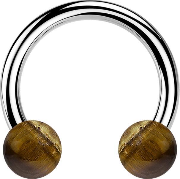 Produktbild Star Piercing Micro Circular Barbell Innengewinde silber mit zwei Kugeln Tigerauge Stein (ohne Messing, Chirurgenstahl 316L, Mineralisch)