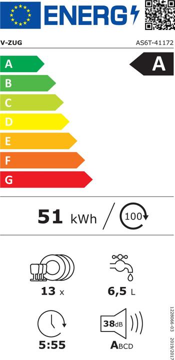 Label énergétique V-Zug Lave-vaisselle AdoraVaisselle V6000 VG