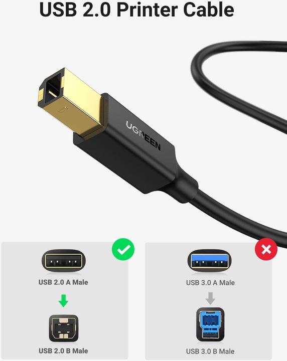 Image du produit Ugreen USB A — USB B (3 m, USB 2.0)