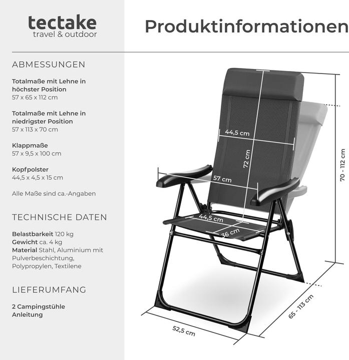 Actual product image tectake 2x Foldable camping chair Müritz with head cushion