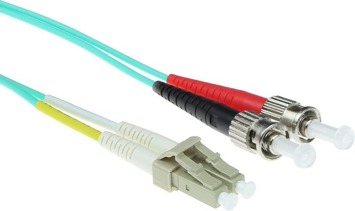 Image du produit Câble patch fibre LSZH multimode 50/125 OM3 duplex de 1.5 mètre avec connecteurs LC et ST (CAT8.2, 1.50 m)