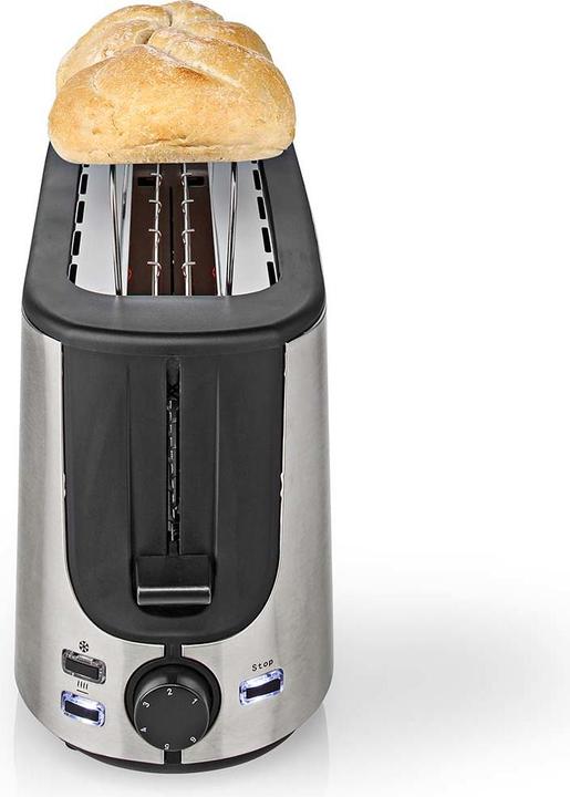 Actual product image Nedis Toaster stainless steel series 1 slot Browning levels: 6 Defrost function Bread roll attachment (EU plug)