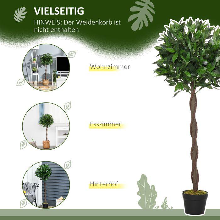 Image du produit Swisshandel24 2er-Set Künstlicher Lorbeerbaum 120cm Kunstpflanzen im Zementtopf, Zimmerpflanze (120 cm)
