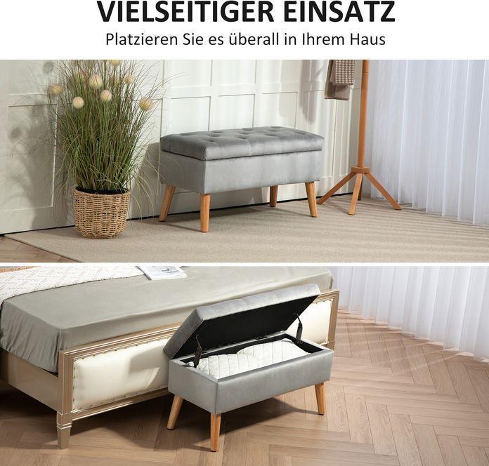 Produktbild Swisshandel24 Sitzbank mit Stauraum, Polsterbank mit Deckel, Bettbank mit Samtoptik Grau (80 cm)