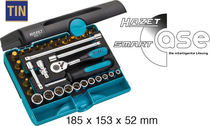 Produktbild HAZET Steckschlüssel Satz 854-1 ∙ Vierkant6,3 mm (1/4 Zoll) ∙ Aussen Sechskant-Tractionsprofil, Inne… (12 mm, 14 mm, 10  mm, 11 mm, 13 mm)