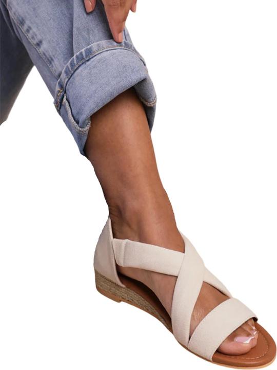 Actual product image Where's That From Womens/Ladies Hummingbird Suede Crossover Strap Extra Wide Low Wedge Sandals (38)