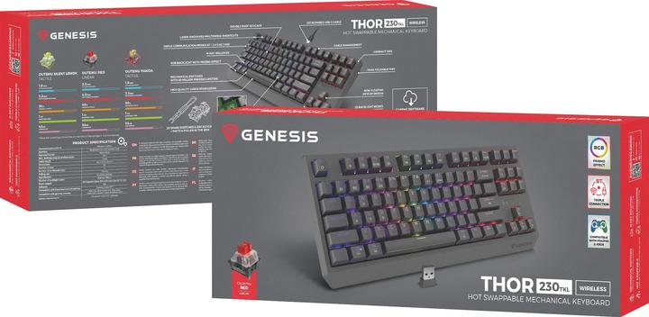 Actual product image Genesis Thor 230 TKL Wireless czarna RGB Outemu Red (US, Wireless, Cable)