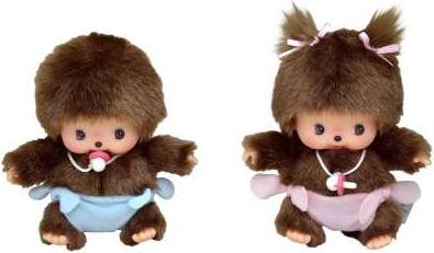Image du produit Monchhichi Sekiguchi 235370 Original Bebichhichi garçon, en peluche marron, avec couche bleue, env. 15 cm (20 cm)