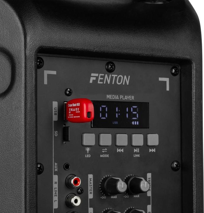 Actual product image Fenton Speaker Bluetooth - FT12LED MK2 karaoke box met LEDâ€™s, accu en microfoon - Voor (Active)