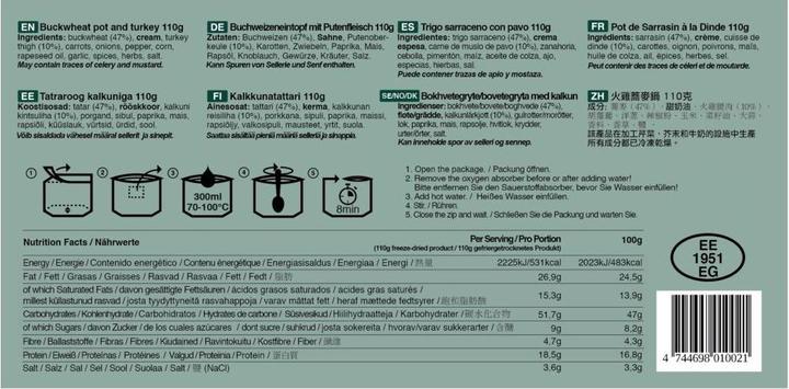 Nutritional values and ingredients Tactical Foodpack Buckwheat with baked turkey (110 g)