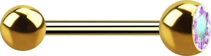 Image du produit Star Piercing Barbell vergoldet mit Kugel und Kugel Kristall multicolor (Acier chirurgical 316L)