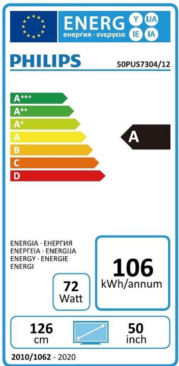 Energie-Label Philips 50PUS7304 (50", LCD, 4K, 2019)