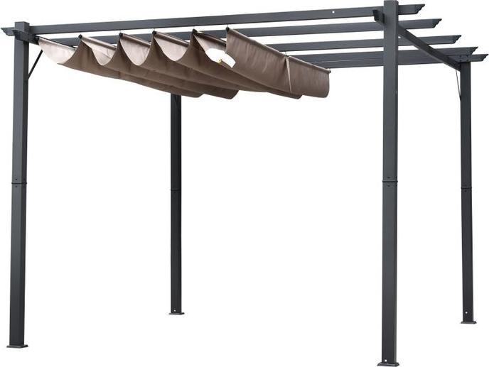 Produktbild Swisshandel24 Pergola Pavillon Terrassenüberdachung mit Schiebedach Garten Alu Kohlegrau+Kaffeebraun 3x3x2,23 m (300 cm, 300 cm)
