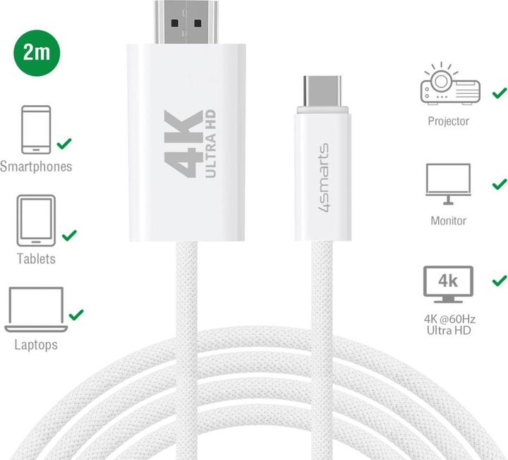 Image du produit 4smarts Câble USB-C vers HDMI 2m blanc (2 m, USB Type C, HDMI)