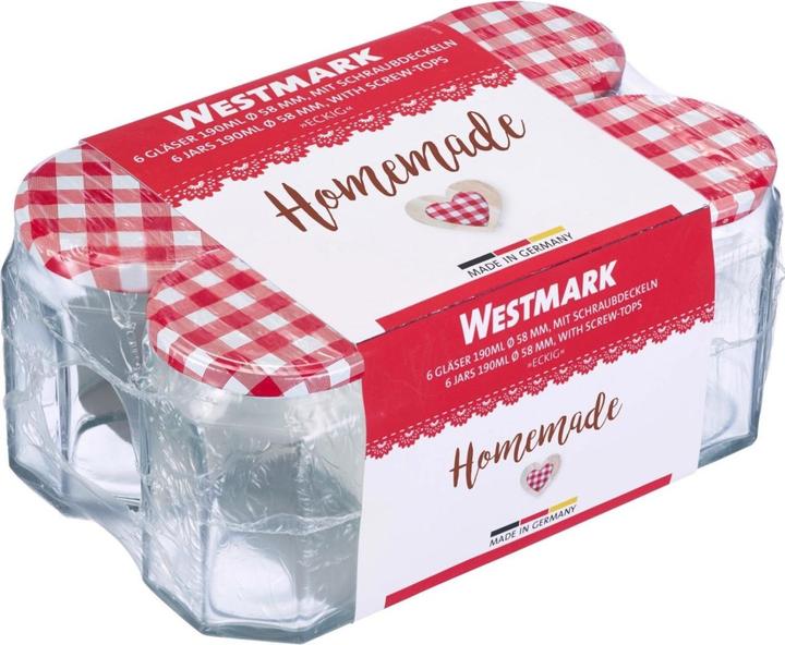 Image du produit Westmark Lot de 6 verres hexagonaux de 191 ml, avec couvercle décoratif en forme de coeur, 58 mm (6 pcs, 0.19 l)