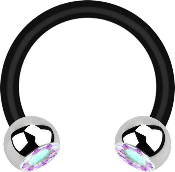 Produktbild Star Piercing Micro Circular Barbell schwarz mit zwei Kugeln silber Kristall multicolor (Chirurgenstahl 316L, Bioflex, ohne Messing)