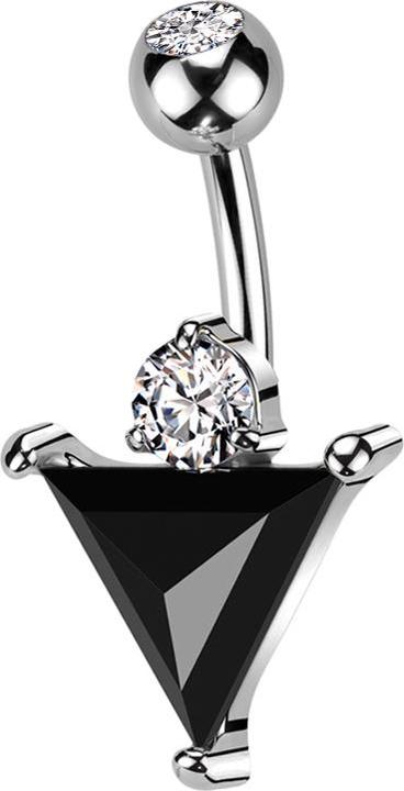 Produktbild Star Piercing Banane silber mit Kugel silber Kristall silber und grosser Dreiecks Kristall schwarz (Chirurgenstahl 316L, Messing)