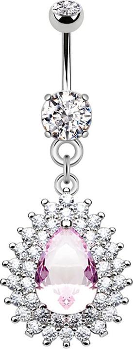 Actual product image Star Piercing Banana silver with pendant double lined crystals and drop crystal (Brass, Surgical steel 316L)