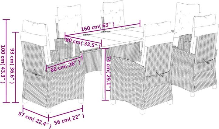 Immagine prodotto VidaXL Mobili da giardino set da pranzo set da giardino gruppo di sedute 7pcs grigio chiaro poly rattan (80 cm)