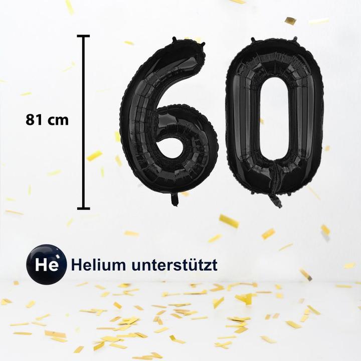 Produktbild Hermex Folienballon Zahl 60 Schwarz Zahlenballon Luftballon Heliumballon 81cm