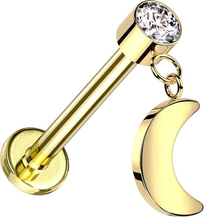 Produktbild Star Piercing Micro Labret Innengewinde vergoldet Zylinder vergoldet Kristall silber Anhänger Mond vergoldet (ohne Messing, Titan G23)