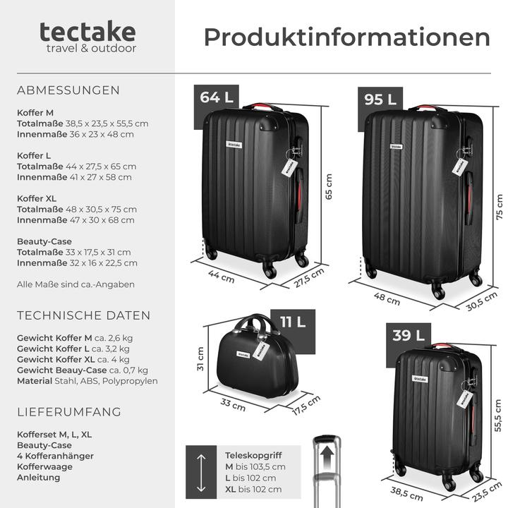 Produktbild tectake Cleo 4-tlg. mit Kofferwaage (95 l, L (90 - 115l))