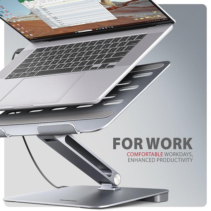Actual product image Axagon HMC-STND stand for laptops and tablets, USB-C hub - silver (USB-C, 7 Ports)