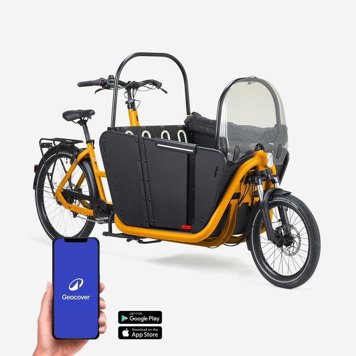 Actual product image Btwin E-cargo bike Cargobike Long John F900E Family yellow