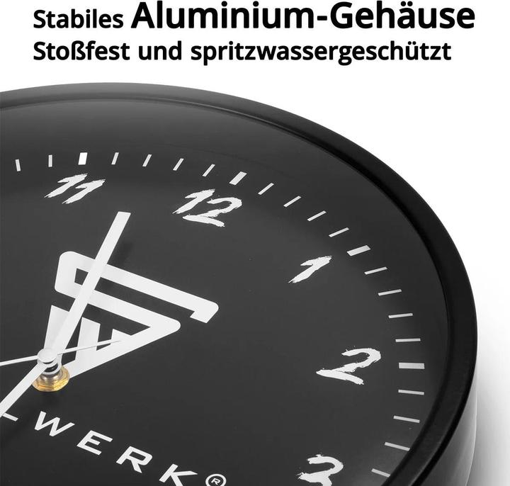 Immagine prodotto Stahlwerk Orologio da parete 30 cm nero da officina con cassa in alluminio Movimento RCC (30 cm)
