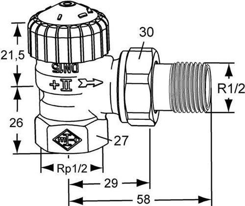Actual product image Heimeier Thermostat lower part V-exact II corner 1/2" 3711-02.000 presettable