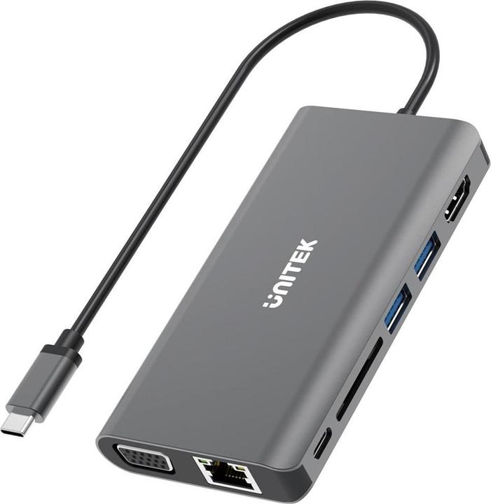 Actual product image Unitek HUB USB HUB 8-w-1 USB-C 3.1 HDMI VGA RJ45 SD PD 100W D1019B (USB-C, 8 Ports)