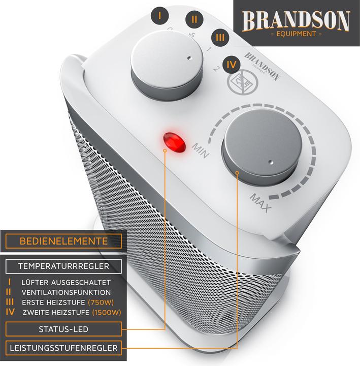 Immagine prodotto Brandson Termoventilatore con elemento riscaldante in ceramica da 1500 W (1500 W)