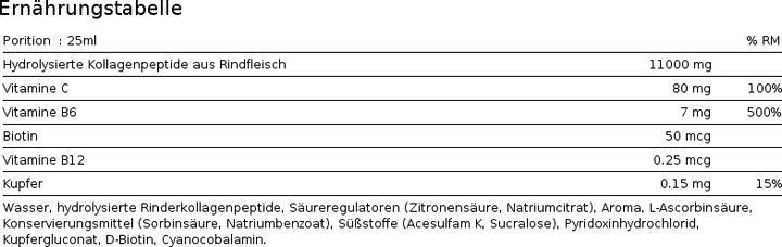 Nährwerte und Zutaten Nutrend Collagen Liquid (1 Stück, Flüssigkeit, 690 g)