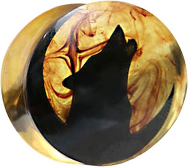 Produktbild Star Piercing Flared Plug Heulender Wolf färbung Epoxy braun (ohne Messing, Organisch)
