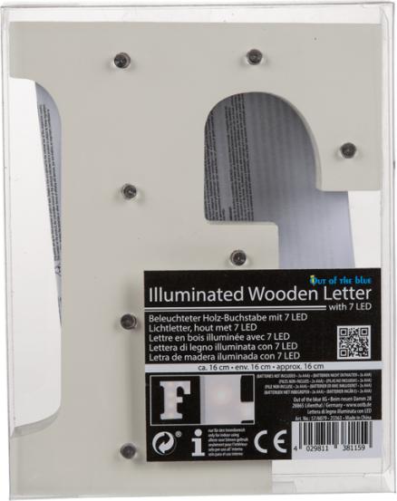 Actual product image Ootb Illuminated wooden letter F, with 7 LEDs, approx. 16 cm