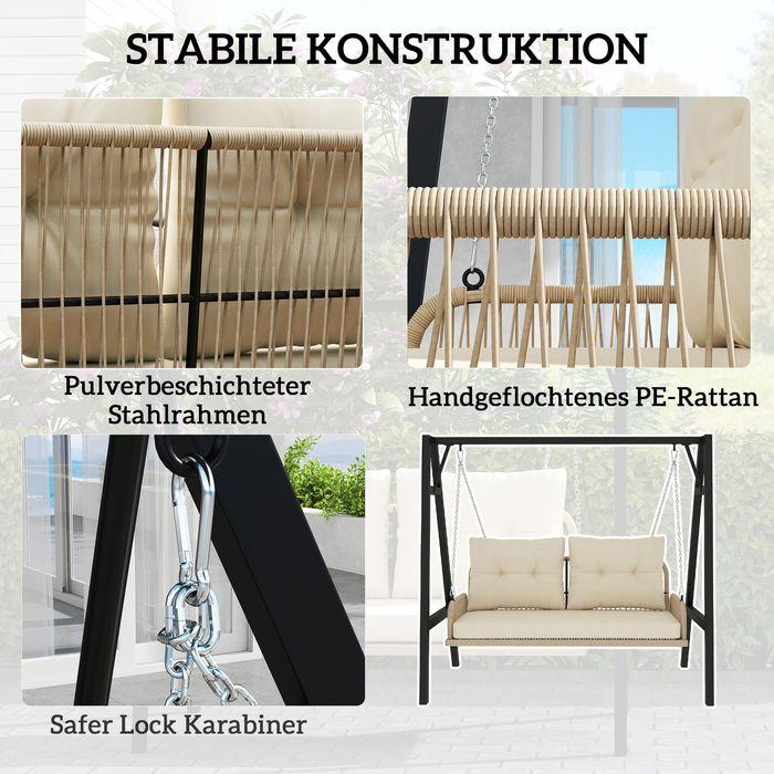 Actual product image Swisshandel24 2-Sitzer Hollywoodschaukel Rattan, bis 240 kg, 115x66x44 cm Beige