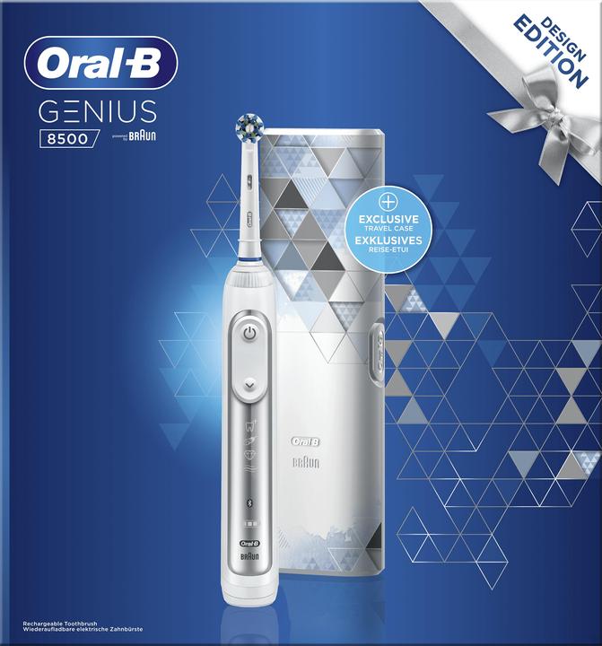 Produktbild Oral-B Genius 8500 Design Edition Elektrische Zahnbürste, Positionserkennung, Reise-Etui, Weiss/Silber (Oszillierende Zahnbürste)