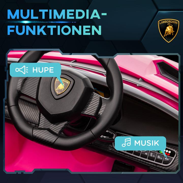 Produktbild Swisshandel24 Lamborghini Kinderauto, pink, Fernbedienung, Bluetooth, 30kg Belastbarkeit (12 V)