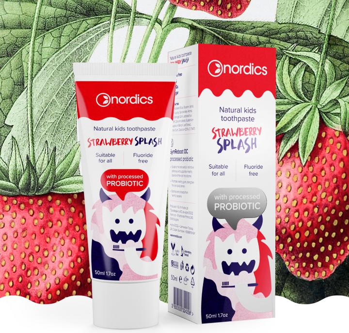 Immagine prodotto Nordics Dentifricio per bambini Strawberry Splasch probiotico senza fluoro (50 ml)