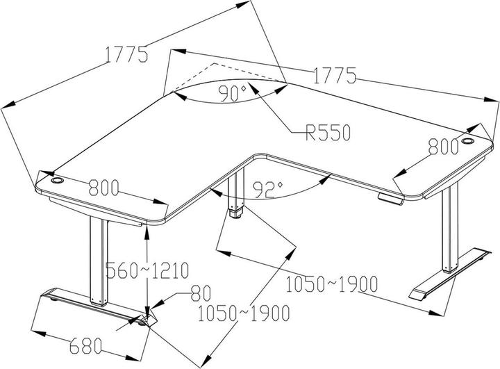 Image du produit Swisshandel24 Bureau d'angle, bureau informatique, réglable en hauteur électriquement Memory 178x178cm 84kg