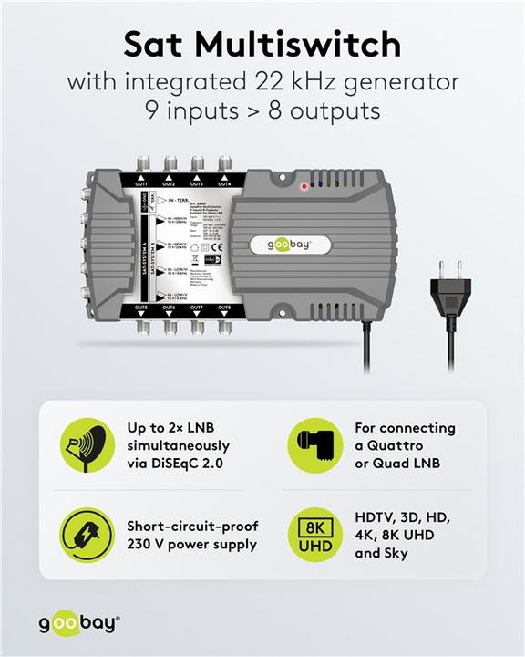 Immagine prodotto Goobay Multi-switch satellitare 9 ingressi/8 uscite (Multiinterruttori)