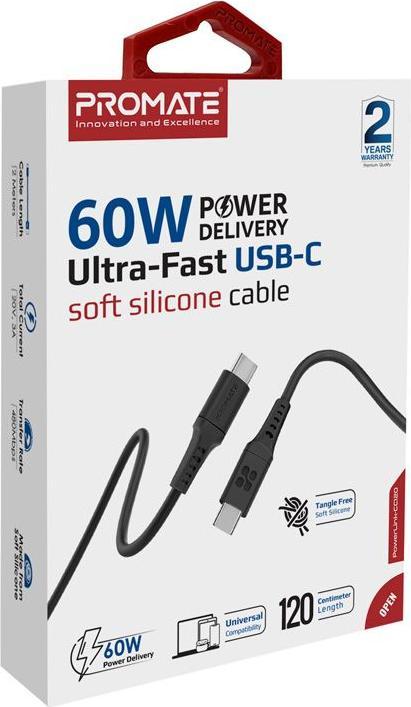 Actual product image ProMate PowerLink-CC120 Black USB-C Cable (1.20 m, USB 2.0)